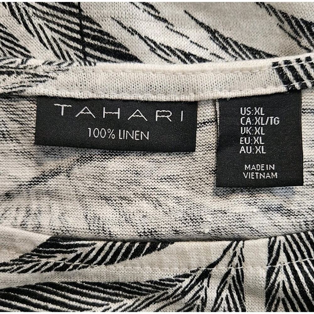 Tahari Womens XL Top 100% Linen Sleeveless Leafs Tropical Curved Hem Side Slits - Picture 5 of 6